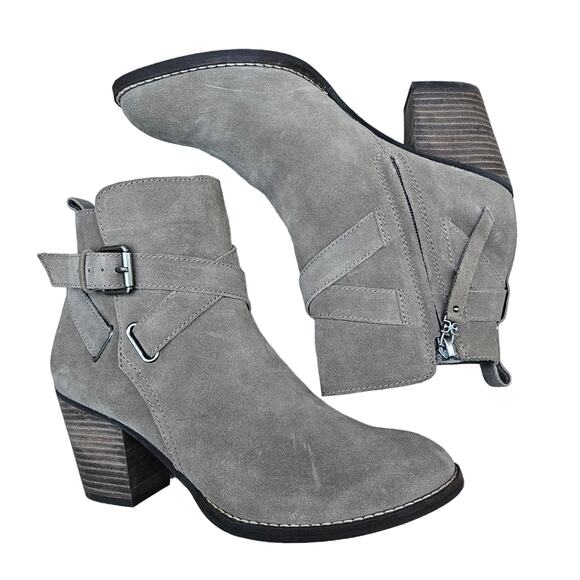 Buckle Detail Heeled Ankle Boot Sam Edelman Morris Size 8.5 Taupe Suede Leather - Picture 13 of 14